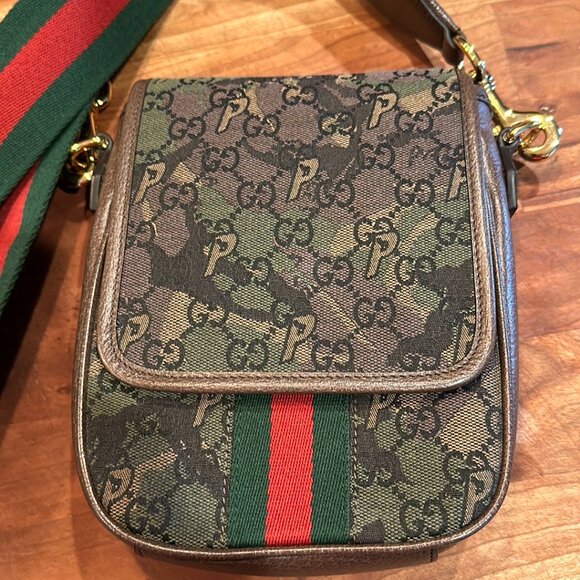 GUCCI X PALACE GG P Canvas Monogram Web Camouflage Flap Messenger (Unisex) - Picture 2 of 13
